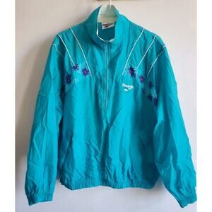 Reebok Running Windbreaker 1/4 zip Vtg Jacket Womens Medium Teal/Blue